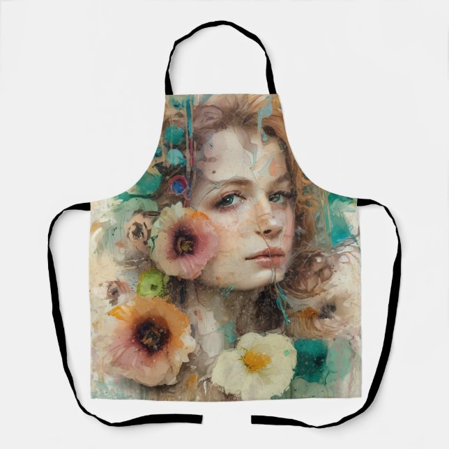 Tablier Portrait Abstrait de femme de fleurs (Recto)