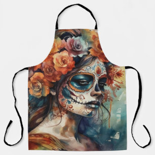 Tablier Portrait de Catrina à l'aquarelle pour le Día de l