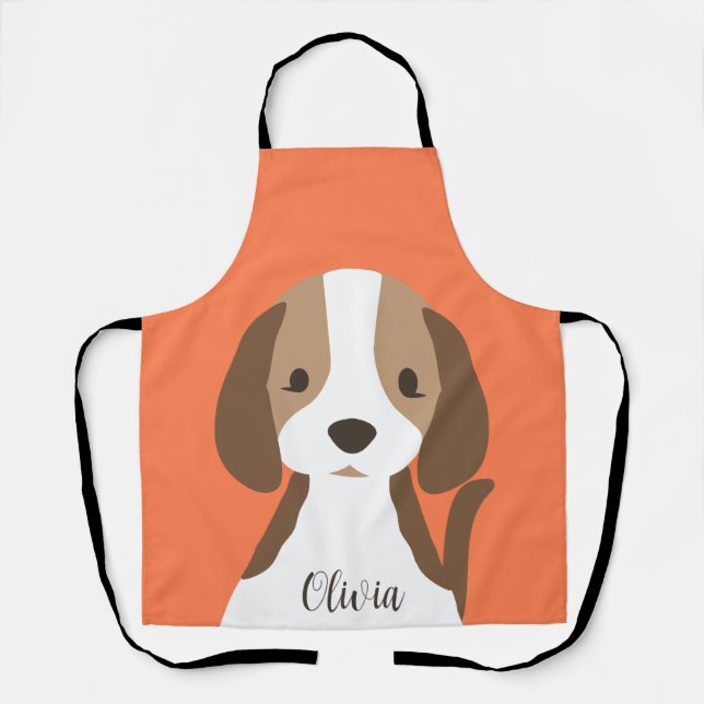 Tablier Portrait de chien marron et blanc mignon (Recto)