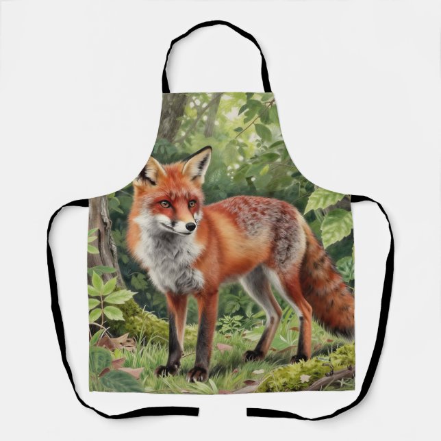 Tablier Portrait de faune forestière du renard roux (Recto)