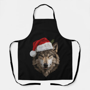 Tablier Portrait de loup avec chapeau de Père Noël Arbre d