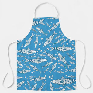 Tablier Portugais Lisbonne Sardines Motif Azulejos Bleu