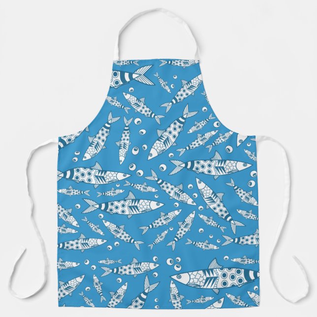 Tablier Portugais Lisbonne Sardines Motif Azulejos Bleu (Recto)