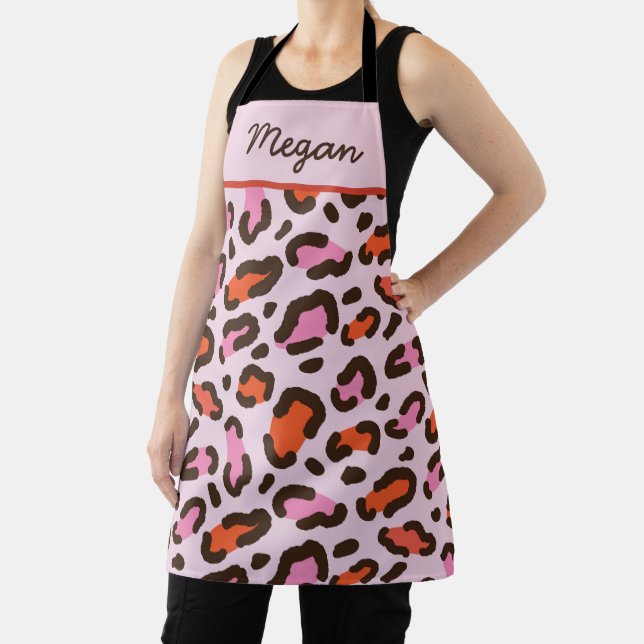 Tablier Poster de animal Leopard rose et orange sur mesure (Insitu)