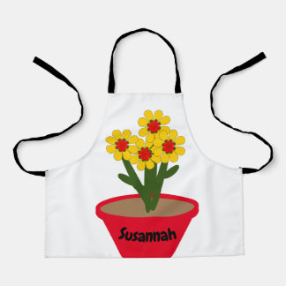 Tablier - Pot à fleurs avec Fleurs Jaunes