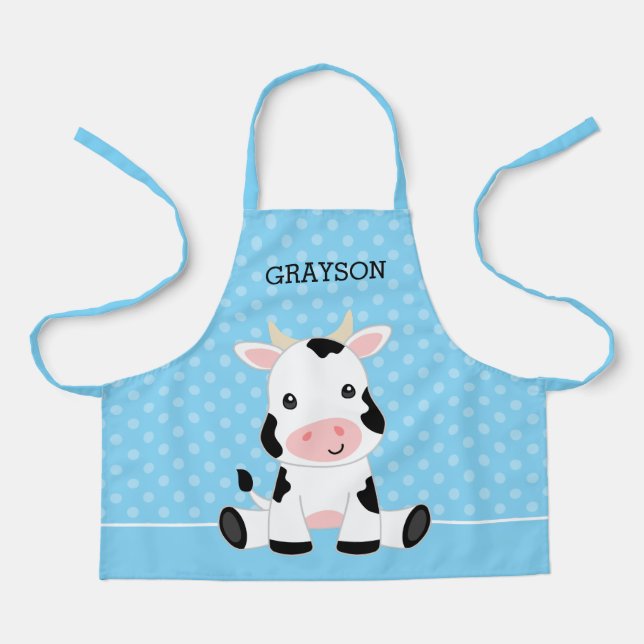 Tablier Pote Polka bleu de vache pour enfants personnalisé (Recto)