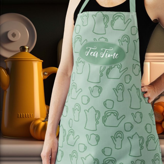 Tablier Pots de thé Motif Sage Green Long Bib Apron (Créateur téléchargé)