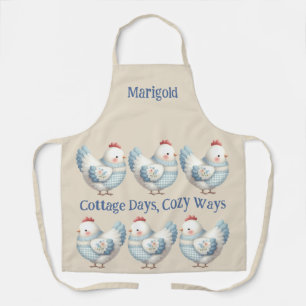 Tablier Poule de Cottage en Gingham Bleu