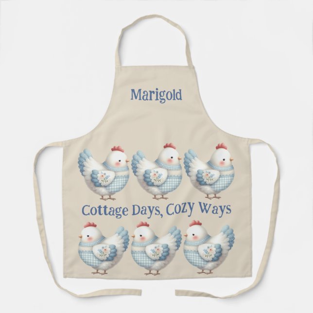 Tablier Poule de Cottage en Gingham Bleu  (Recto)