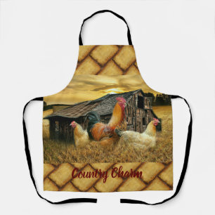 Tablier Poules à coq vintage Grotte à coop rustique