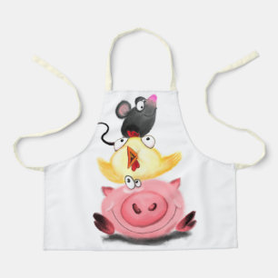 Tablier Poulet de porc et souris amisAmusant pour enfants