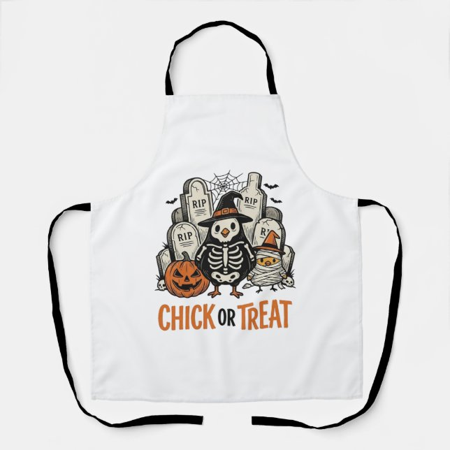Tablier Poulet drôle ou traiter Halloween Graphique de pou (Recto)