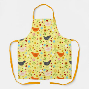 Tablier Poulets dans le jardin, avec fleurs, et insectes