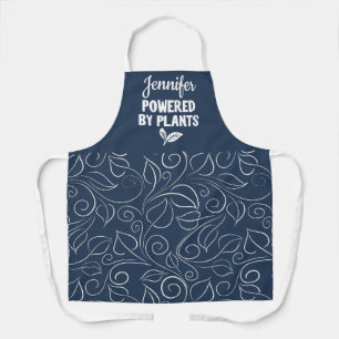 Tablier Powered by plante Vegan floral bleu avec nom