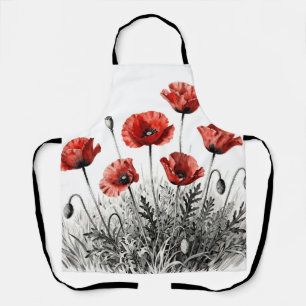Tablier Prairie de fleurs de pavot rouge vibrant