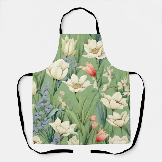Tablier Pré avec tulipes et Fleurs sauvages (Recto)