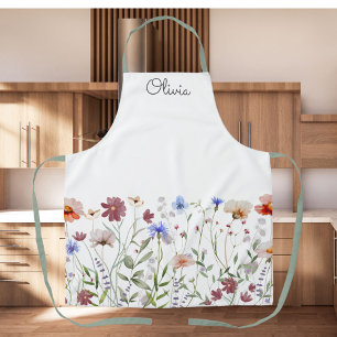 Tablier Pré de fleurs sauvages aquarelle coloré monogrammé