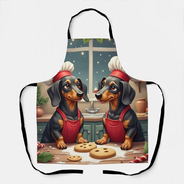 Tablier Préparateurs de biscuits de Noël teckel Peinture d (Recto)
