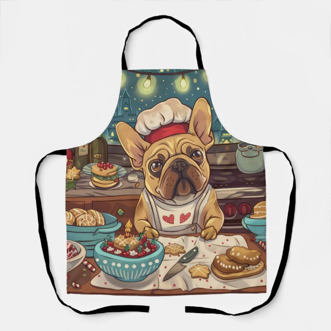 Tablier Préparation de fêtes de Noël de Bouledogue Françai (Recto)