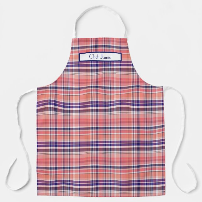 Tablier Préparatoire Multicolore Madras Rouge Foncé Marine (Recto)