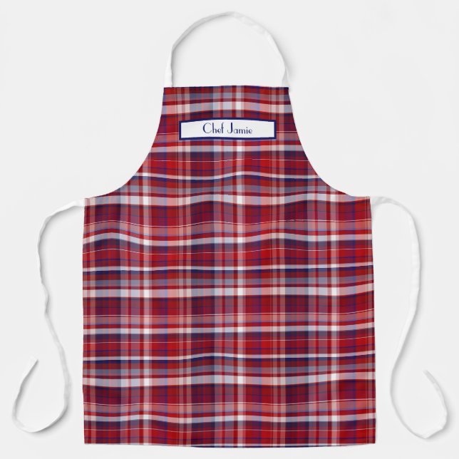 Tablier Préparatoire Multicolore Madras Rouge Foncé Marine (Recto)