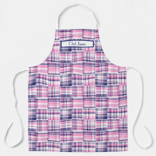 Tablier Preppy Multicolor Patchwork Madras Pink Navy