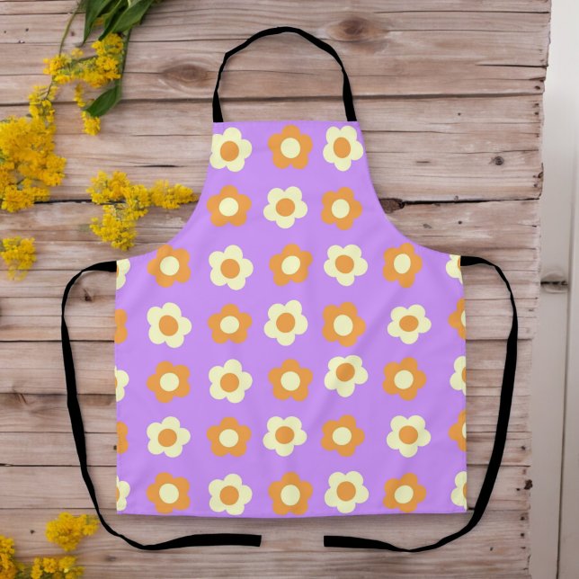 Tablier Préppy violet orange floral simple Motif à fleurs (Créateur téléchargé)