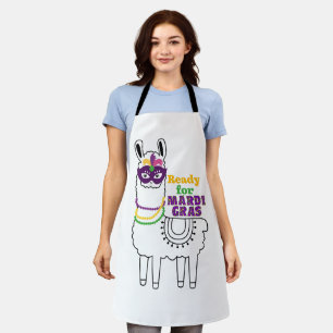 Tablier Prêt pour les perles de masque mardi Gras llama