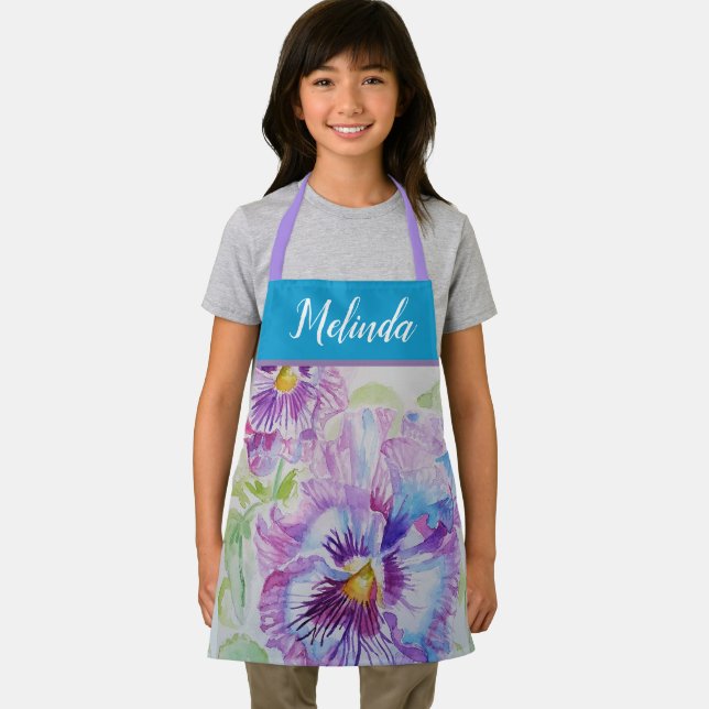 Tablier Pretty Floral Pastel Pansy Purple Cute Girls Apron (Insitu)