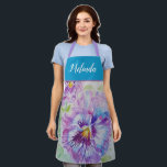 Tablier Pretty Floral Pastel Pansy Purple Womans Apron<br><div class="desc">Pretty Floral Pastel Purple Blue Pansy Watercolor Painting Pattern Woman's Kitchen Apron,  with a fully customizable name. Designed from my original cat illustration.</div>