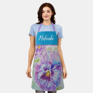 Tablier Pretty Floral Pastel Pansy Purple Womans Apron