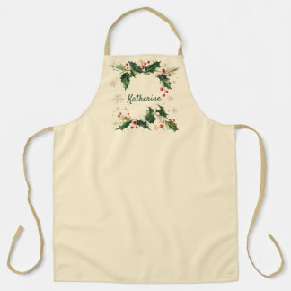 Tablier Pretty Personalized Holly & Snowflakes Xmas Apron