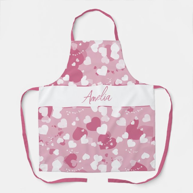 Tablier Pretty Pink Love Heart Personalized (Recto)