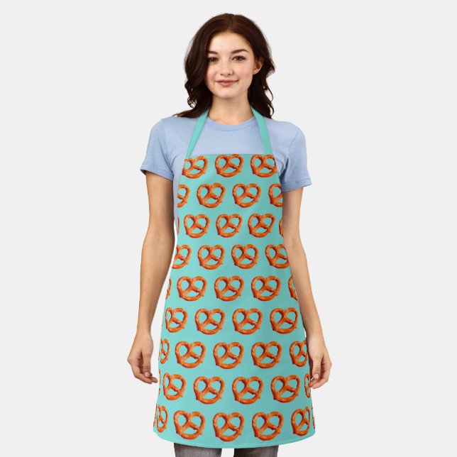 Tablier Pretzels Turquoises Collations Vertes Tout-En-Plan (Porté)