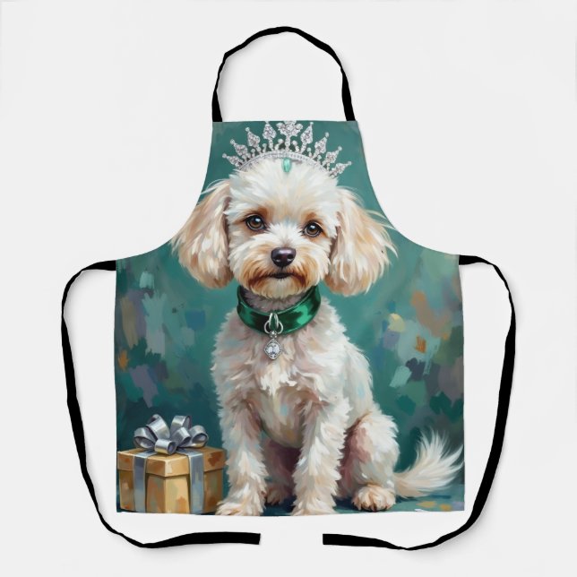 Tablier Princesse Poodle Blanche Glamour Art de Noël (Recto)