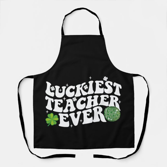 Tablier Prof le plus chanceux Disco Ball Shamrock Groovy (Recto)