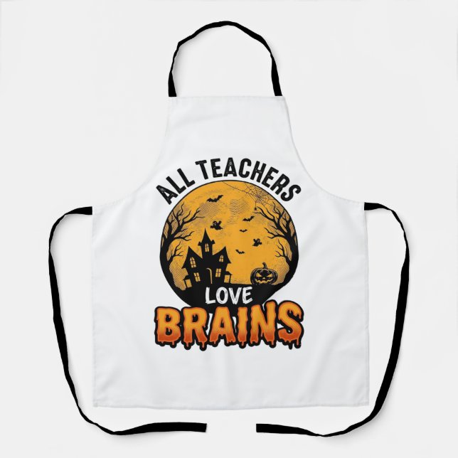 Tablier Professeur Halloween Amour Cerveaux Design Vintage (Recto)