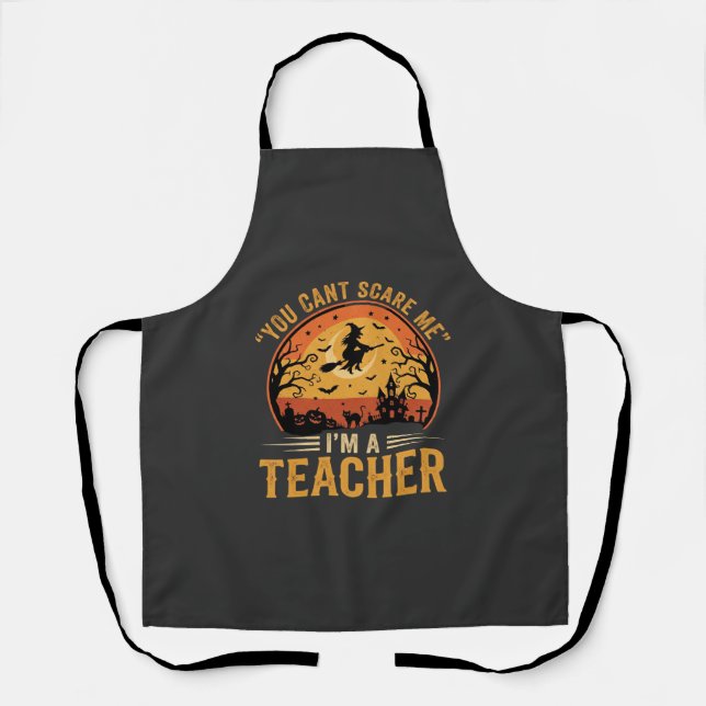 Tablier Professeur Halloween Sorcière Chat Design (Recto)