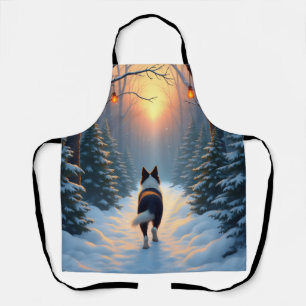 Tablier Promenade de Border Collie dans une forêt enneigée