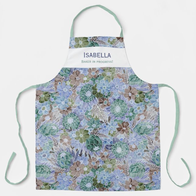 Tablier Protea Bleu Personnalisé Et Faisée (Recto)