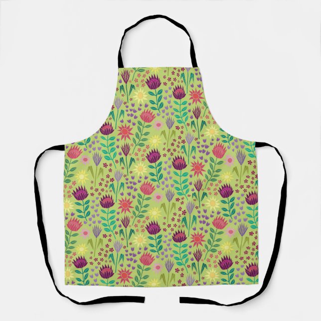 Tablier Protea Floral Block Imprimer Millefleur vert pâle (Recto)