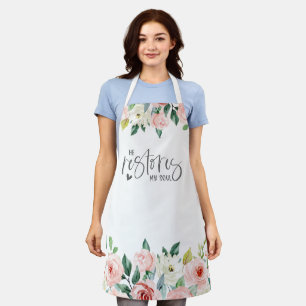 Tablier Psaume 23:3 Il rétablit mon âme Bible Verse & Rose