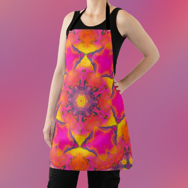 Tablier Psychédélique Hippie Fleur rose violet et jaune (Créateur téléchargé)