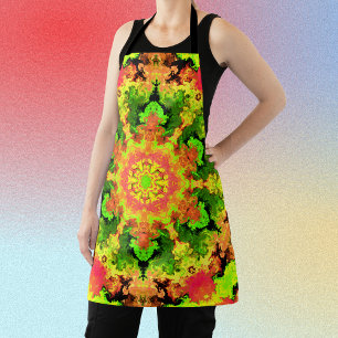 Tablier Psychédélique Hippie Fleur Vert Orange et Rouge