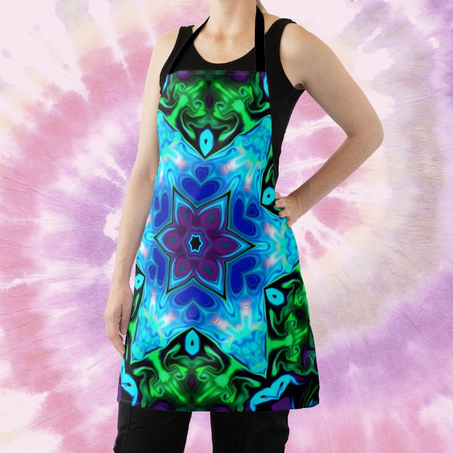 Tablier Psychédélique Mandala Fleur bleu pourpre et vert (Créateur téléchargé)