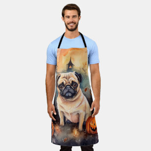 Tablier Pug d'Halloween avec citrouilles effrayant