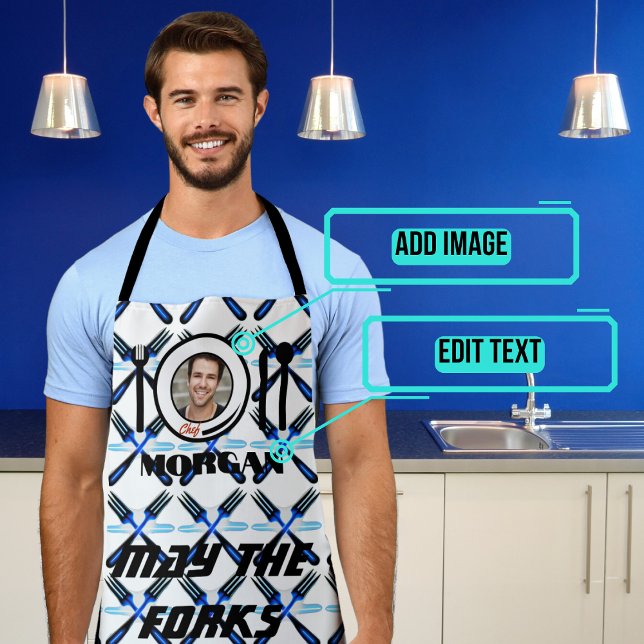 Tablier Puisse les fourches être avec vous Blue Fire Homme (We put a lot of thought into this fun design to brighten up your cooking and chores.)
