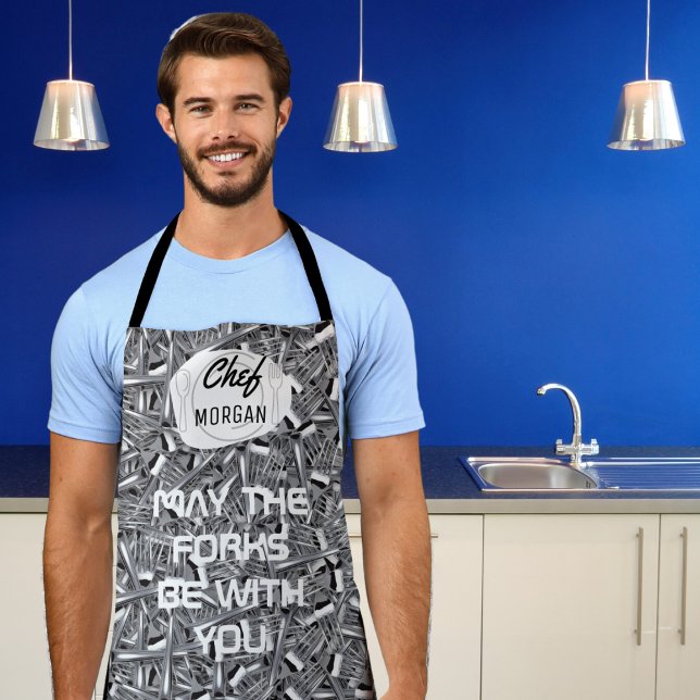 Tablier Puisse les fourches être avec vous Mens (Cook in style and with a sense of humor with our fun customizable apron. )