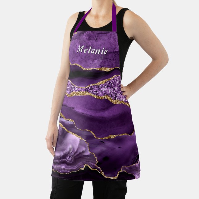 Tablier Purple Gold Glitter Apron Personalized Your Name (Insitu)