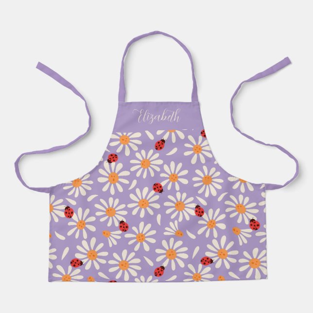Tablier Purple Ladybugs & Daisies Personalized Kids (Recto)